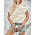thumbnail image 3 of Cap Sleeve Tops for Women Striped Sweater Vest Casual Crew Neck Loose Knitted Lightweight Trendy Vest Pullover Sweater Tops Alsol Lamesa, 3 of 6