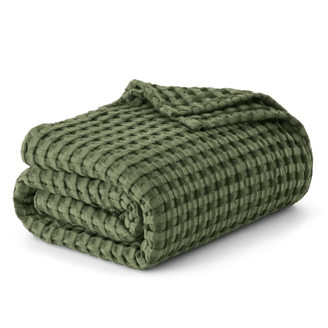 Manta Bedsure de algodón refrescante con forma de gofre, tamaño king, color verde, 264 x 229 cm
