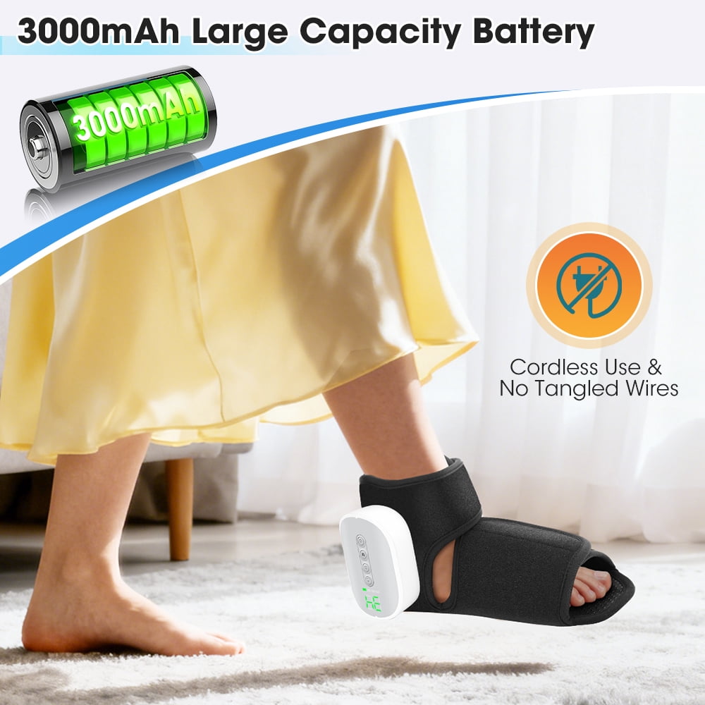 Cordless Air Compression Foot Massager with Heat, Portable Heated Ankle Foot Massager with 4 Adjustable Intensity and 3 Modes for Relaxation and Everyday Comfort, Gift for Mom Dad