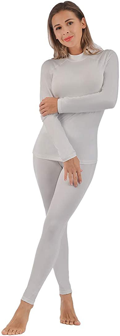 Womens Pajama Set Knit Ultra Soft Thermal Underwear Long Johns Set with T-Shirt and Pants 