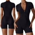 thumbnail image 4 of Fjuchai Bodysuit for Women Short Sleeve Skinny Fit Jumpsuit Dance Workout Tops Summer Zip Sports Romper Body Shaper S- XL, 4 of 9