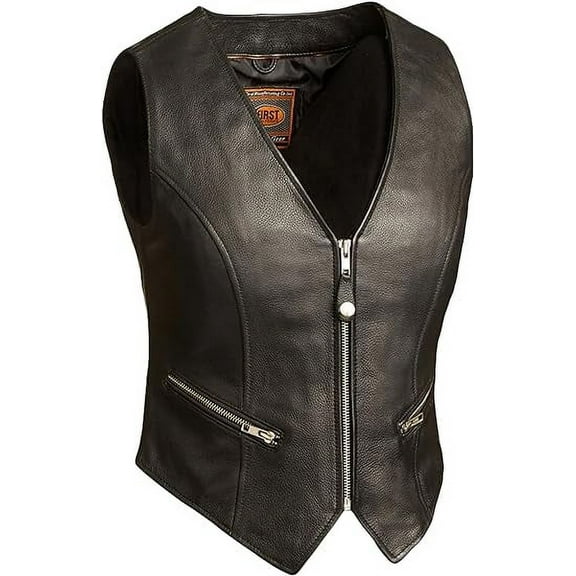 First Mfg Co - Montana - Women's Motorcycle Biker Riding Black Leather Vest - 3X Large - Adjustable Lacing