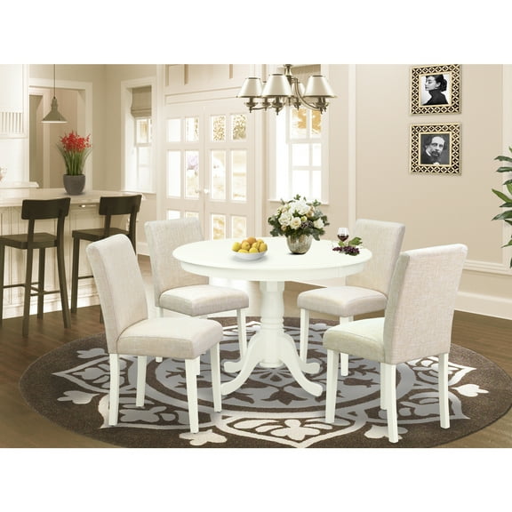 Round Dinette Set 5Pc - 42 Inch Table & 4 Parsons Chairs - Rustic Farmhouse Kitchen Dining Room Set