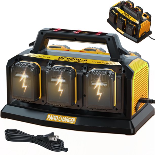 Cargador de batería Cargador rápido de 6 puertos para batería Dewalt de 20 V/60 V