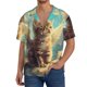 thumbnail image 1 of Balery Sunshine Cloud Cute Cat Camisa Casual de Manga Corta con Botones para Hombre, Texturizada, Estilo Cubano, para Playa, Verano-Large, 1 of 5