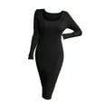 thumbnail image 4 of Rigardu dresses for women womens dresses Square Neck Woolen Knit Dress Elegant Autumn And Winter Buttocks Wrapped Long Dress Black+S, 4 of 9
