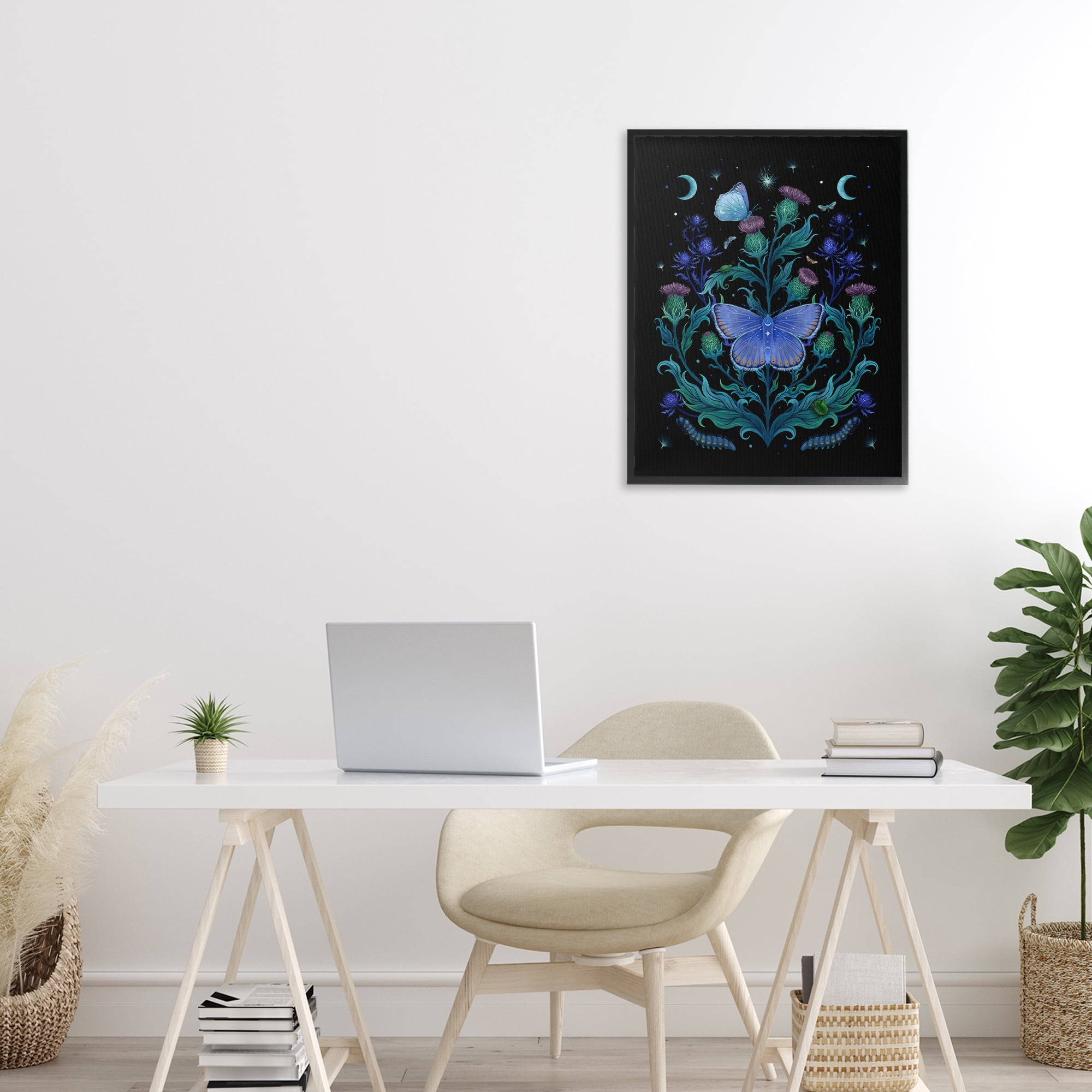 Stupell Industries Thistles & Insects at Night Black Framed Giclee Art, design by Episodic Drawings
