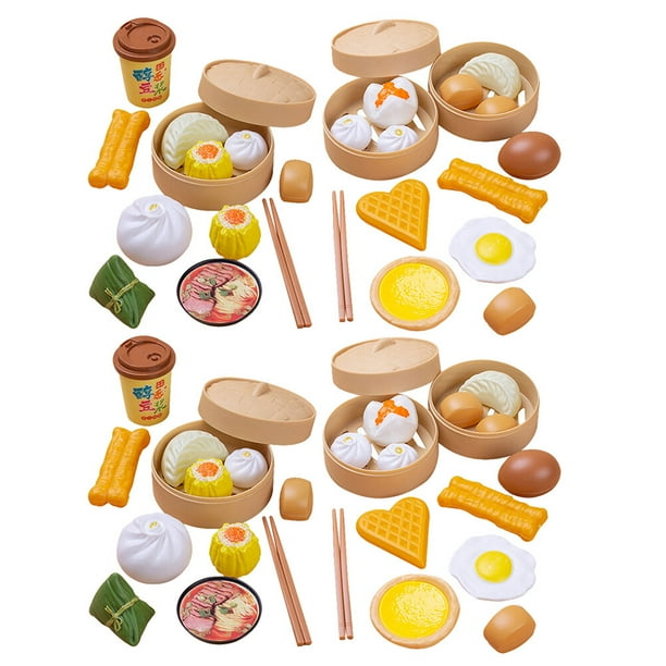 58 piezas de comida de juguete para el desayuno, de plástico, para jugar a cocinar y simular.