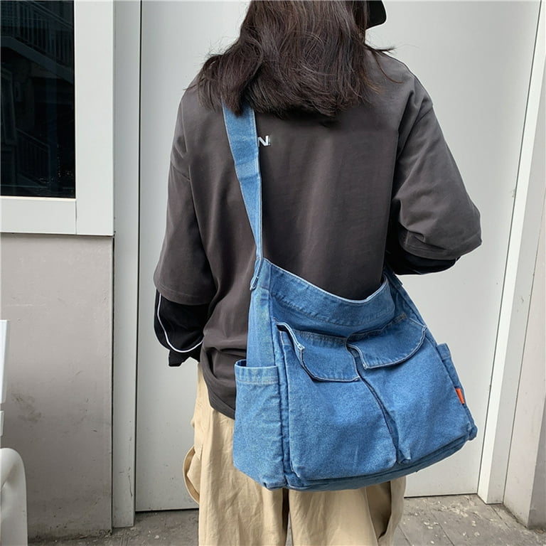 Funnybeans Denim Purses & Handbags for Women, Unique Jean Hobo Tote Bag Aesthetic Denim Shoulder Crossbody Messenger Bag (Style A Light Blue), Women's