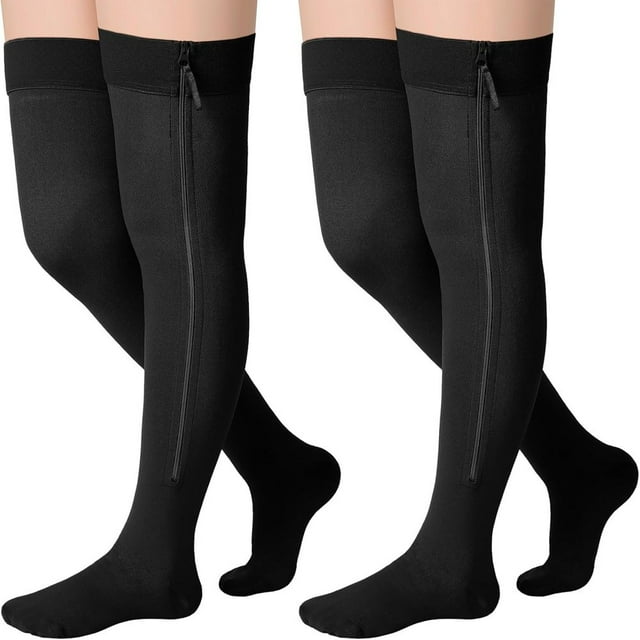 QJUHUNG 2 Paires Bas de Compression à Fermeture Éclair Cuisse 20-30 mmHg Bas de Compression Bout Fermé Bas de Compression Cuisse