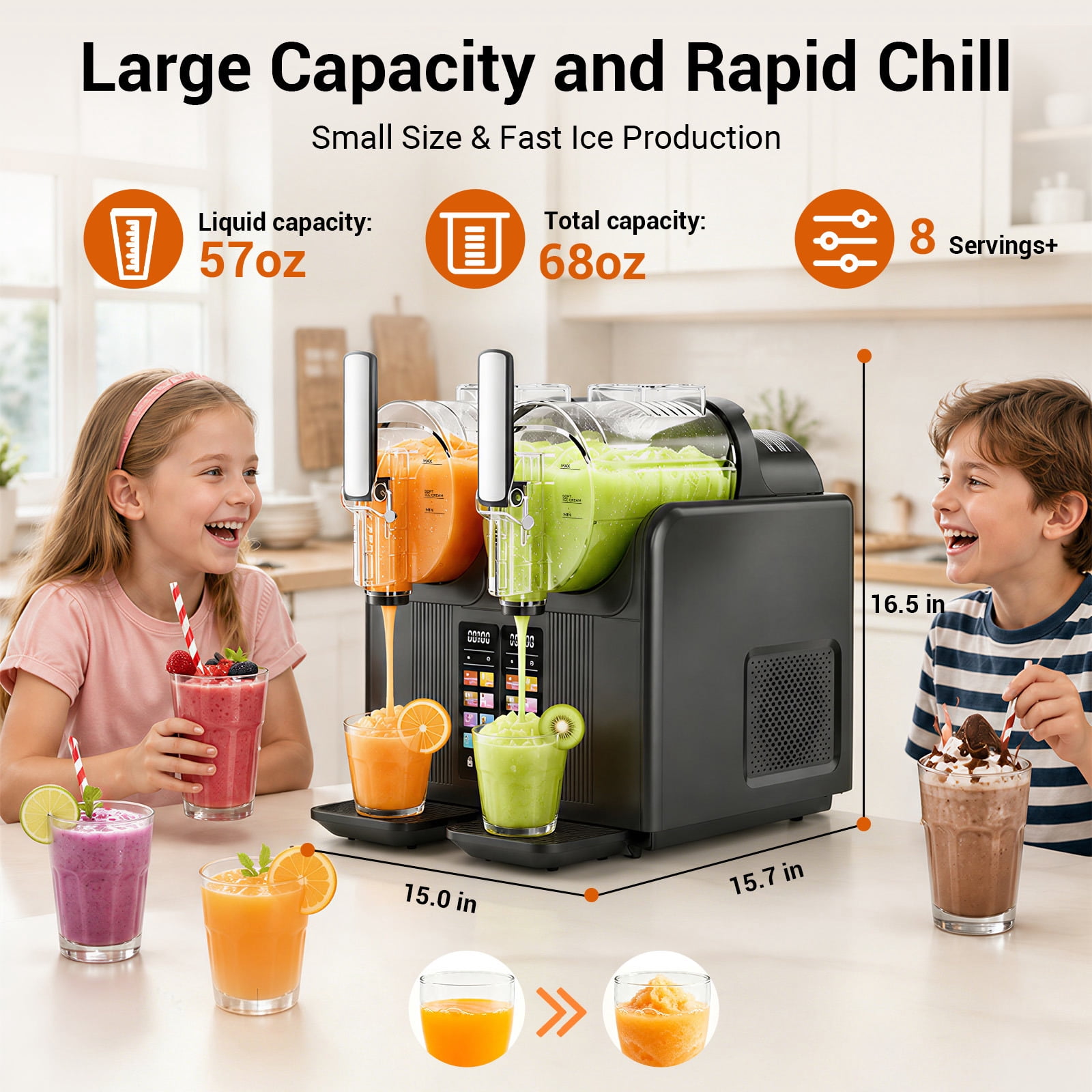 68oz*2 Slushie Machine, Large Capacity Frozen Drink Maker & Slushy Machine with 5 Presets and LED Display, Perfect for Frozen Margaritas, Frappes, Smoothies & Shakes, Black