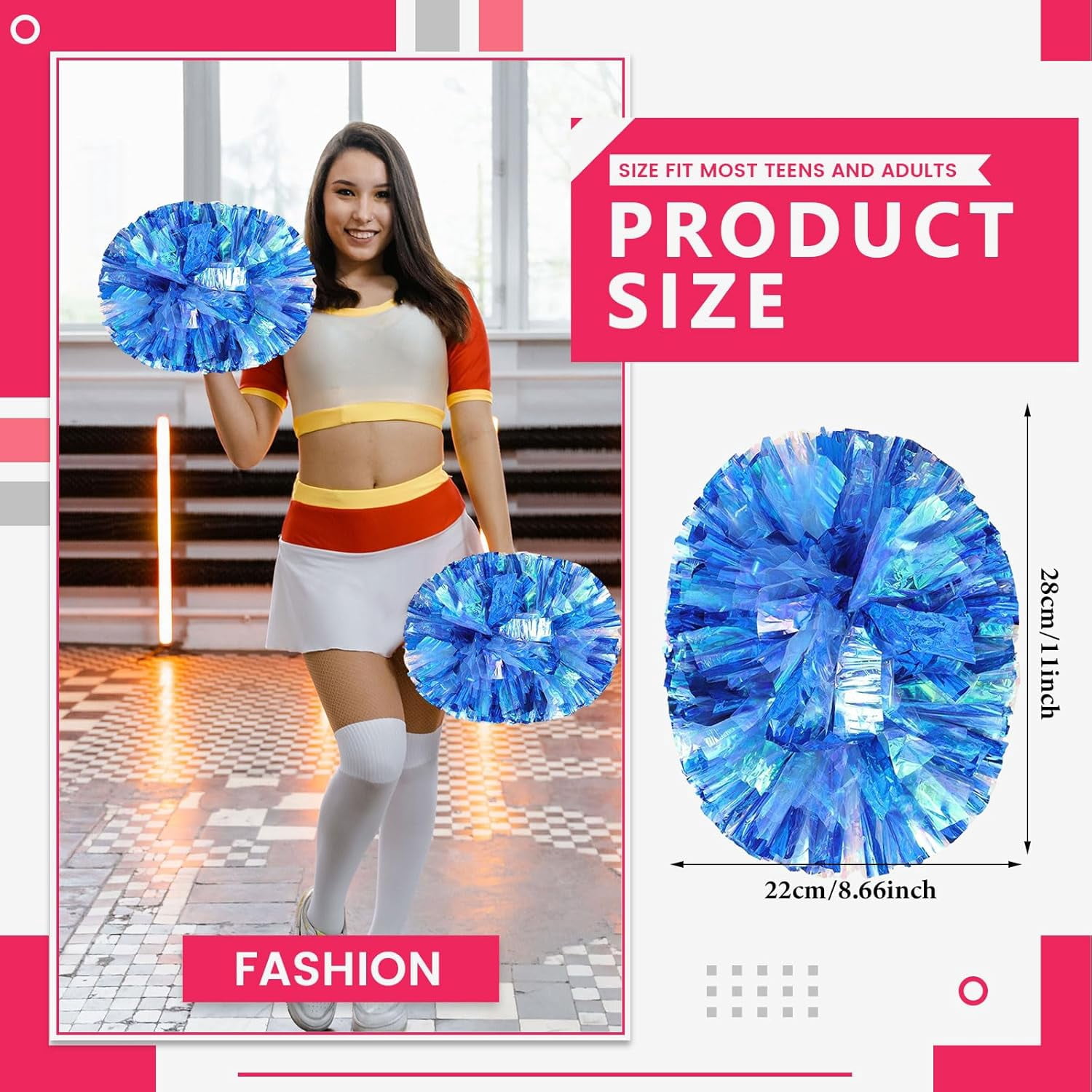 8 Pack Cheerleading pom poms,Handheld Cheer pom poms, Sports Cheer Plastic Pom Poms Cheerleading for Sports Team Spirit Cheering (Colorful+Blue)