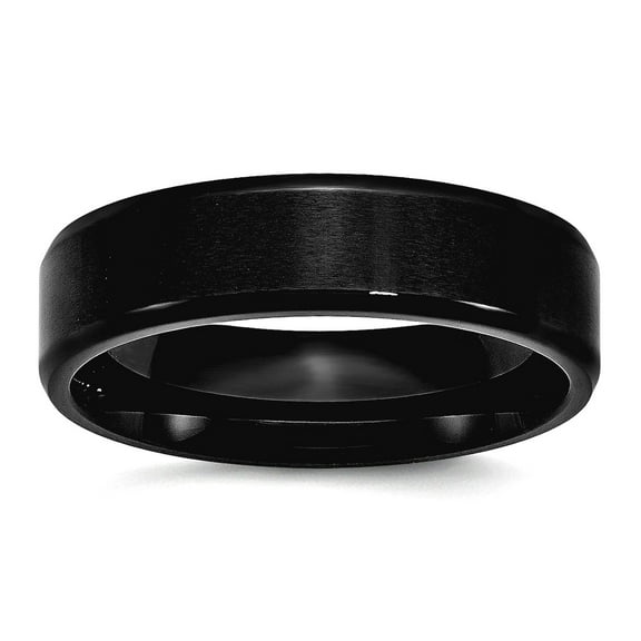 Stainless Steel Flat Band 6mm Black Ip Plated Brushed Polished Beveled Edge Band Ring Size 7.5 Ring for Women and Men