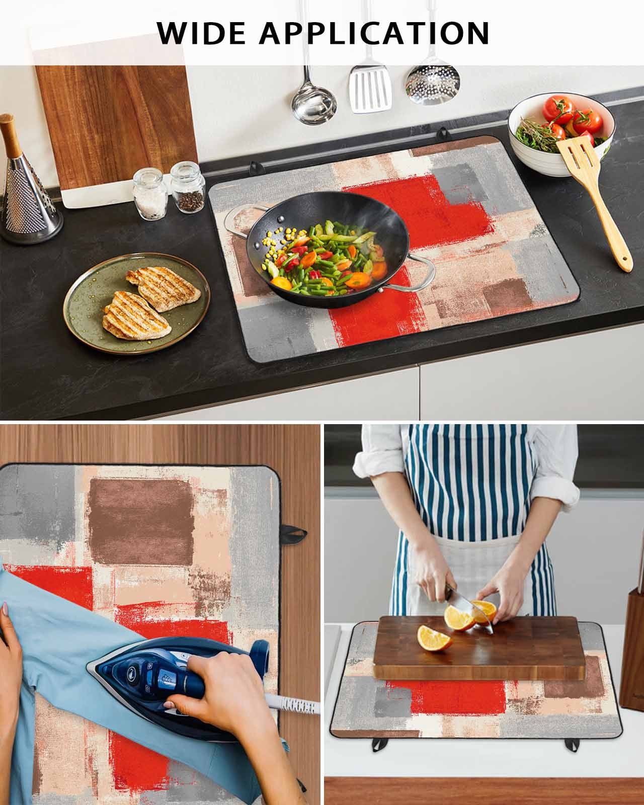 nqOlkjepod Large Induction Cooktop Protector Mat 24"x21", Red Ombre Stove Top Covers for Electric Stove, Farmhouse Contemporary Abstract Checked Stove Burner Cover Mats, Glass Top Stove Cover
