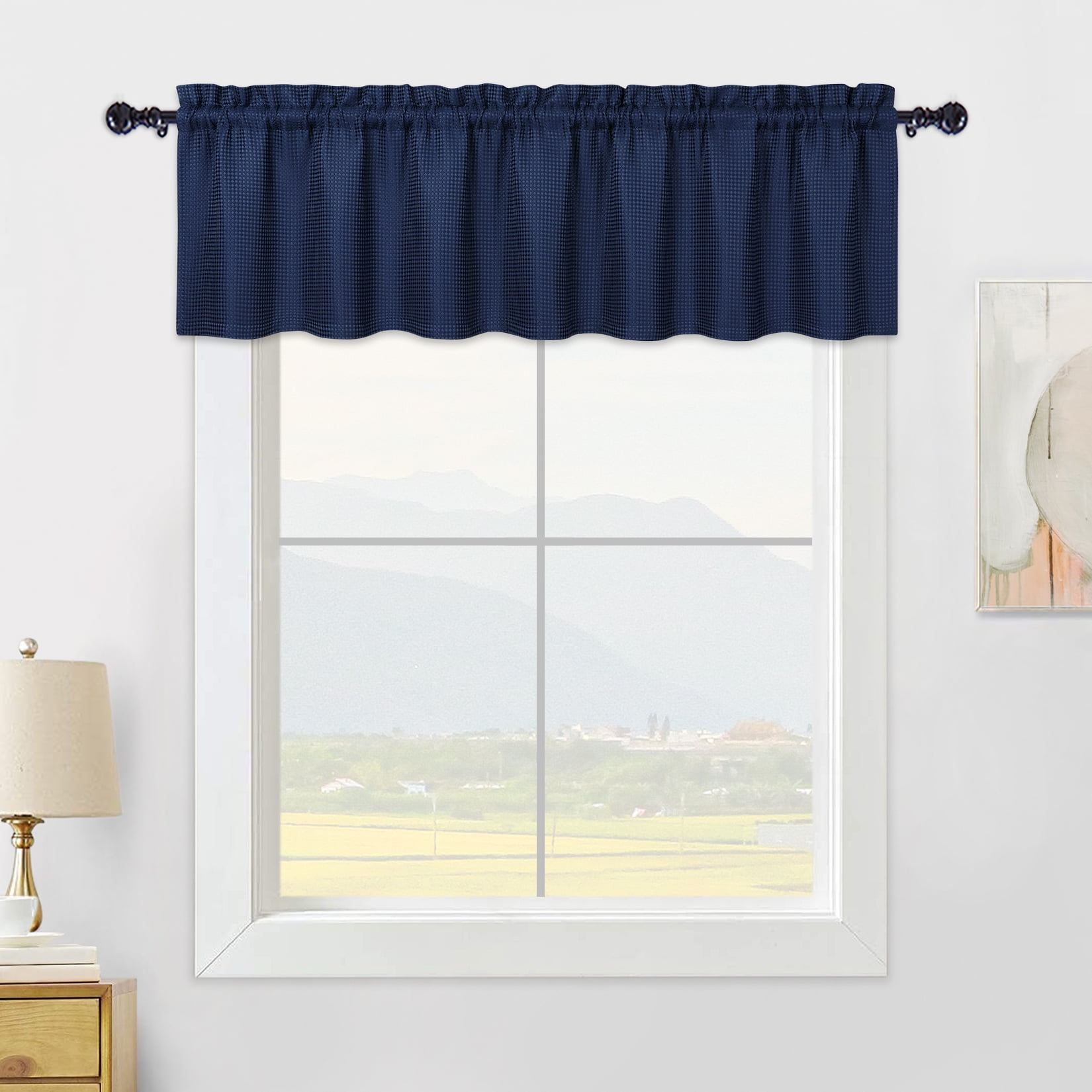 GlowSol Navy Blue Kitchen Valances 60"W x 15"L Farmhouse Waffle