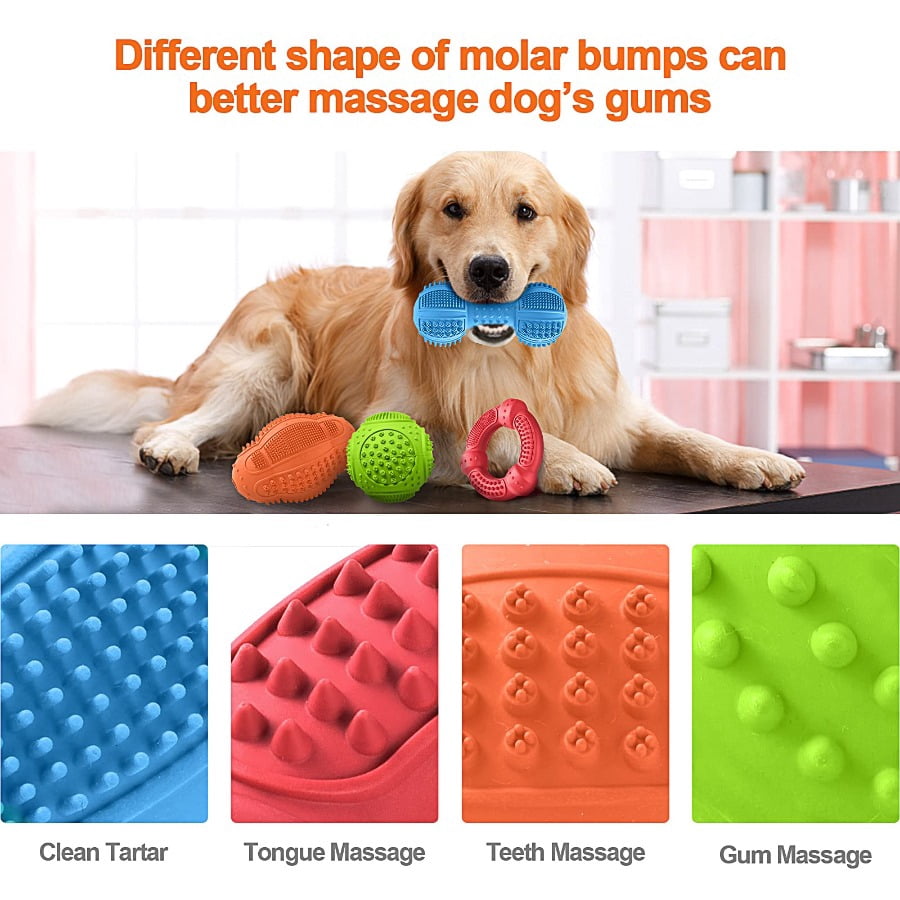 Durable Natural Rubber Dog Chew Toys 3-Pack, Tough Indestructible Dental Chews for Aggressive Chewers, Teeth Cleaning Gum Massage Interactive Toys, Perfect for Medium and Large Dogs Breeds