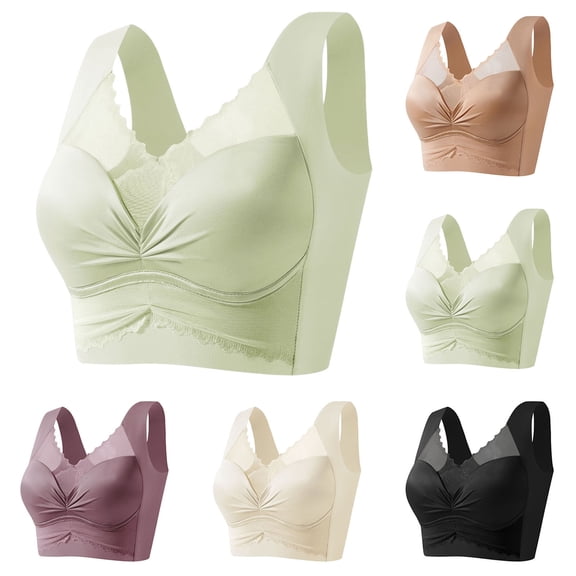 Antinious Women Wireless Bras Push Up Tank Lace Solid Breathable Supportive Cozy