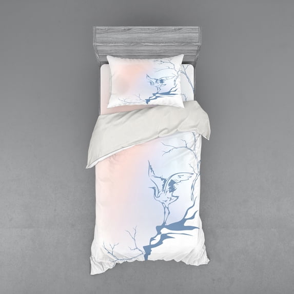 Ambesonne Landscape Bedding Set 3 Pcs, Winter Tree Branches, Twin XL, Blue Pink