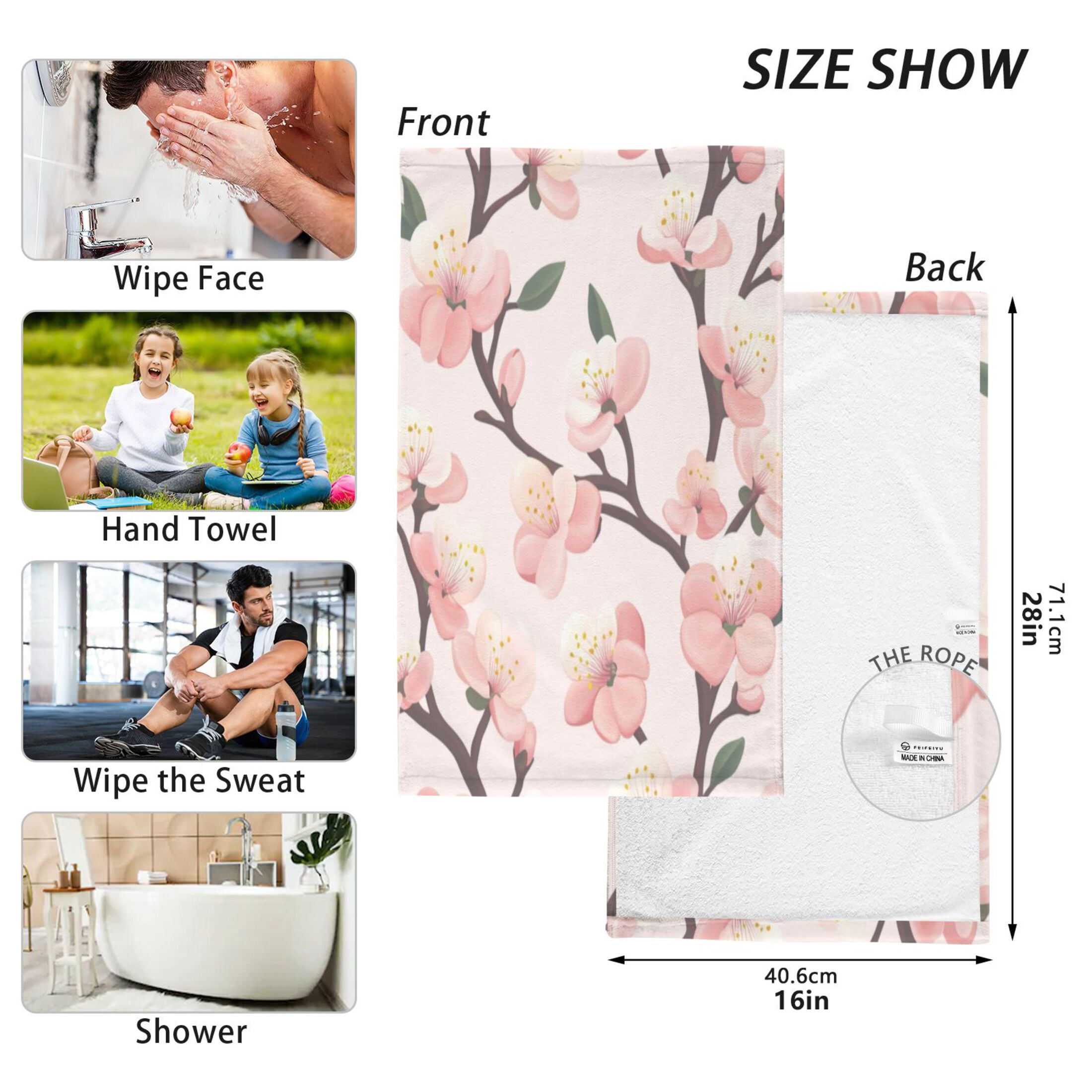 Cotton Towel Two-Piece 16x28 Inch One Sizex2 Face Towel Set Towel Set Cotton Hand Bath Towel Bathroom Beach Pretty Pink Plum Seamless