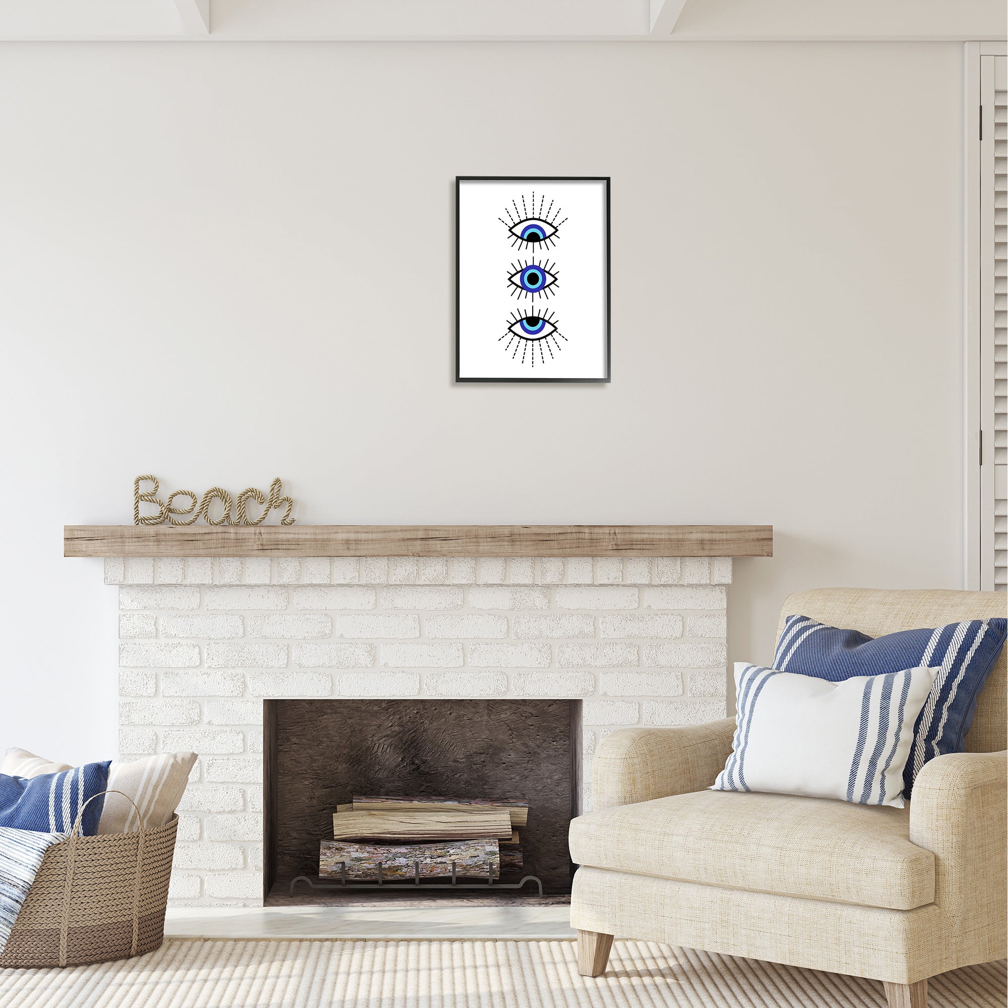 Stupell Industries Three Evil Eyes Pattern Abstract Painting Black Framed Art Print Wall Art, 16 x 20