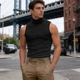 thumbnail image 2 of High Neck Ribbed Tank Top Men Sleeveless Muscle Tee Solid Color Striped Gym Slim Fit Clubwear Base Layer, 2 of 6