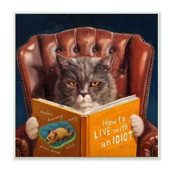 Stupell Industries Angry Cat Reading Dog Book Feline Pet Humor Paintings Unframed Art Print Wall Art, 12x12, by Lucia Heffernan