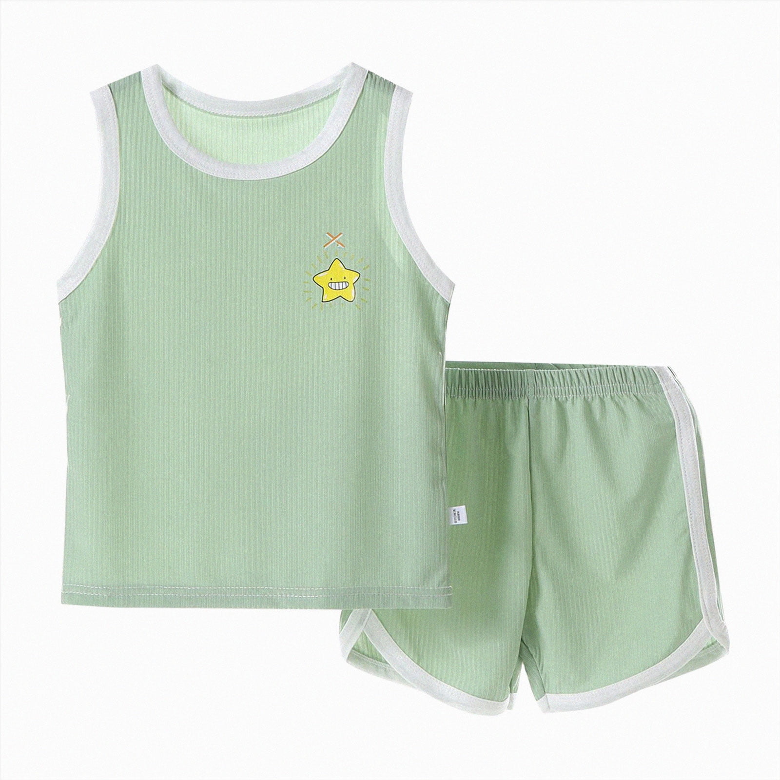 Children s Quick Drying Vest Set Summer Ice Silk Clothes Boys And Girls Two Piece Children s Wear(6-12 M Green）