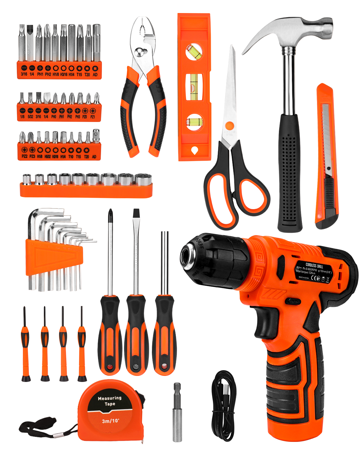 TOPHDY 139-Piece Home Repair Tool Kit with 8V Cordless Drill photo 3