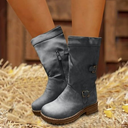 

Heel Side Autumn Shoes Mid Toe Round Boots And Winter Thick Women s Zipper Women s Boots