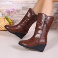thumbnail image 3 of EKVAHL Women's Mid Calf Wedge Boots, Side Zipper Slouchy Dress Boots, Round Toe Platform Walking Winter Outdoor Boots Brown, 3 of 5