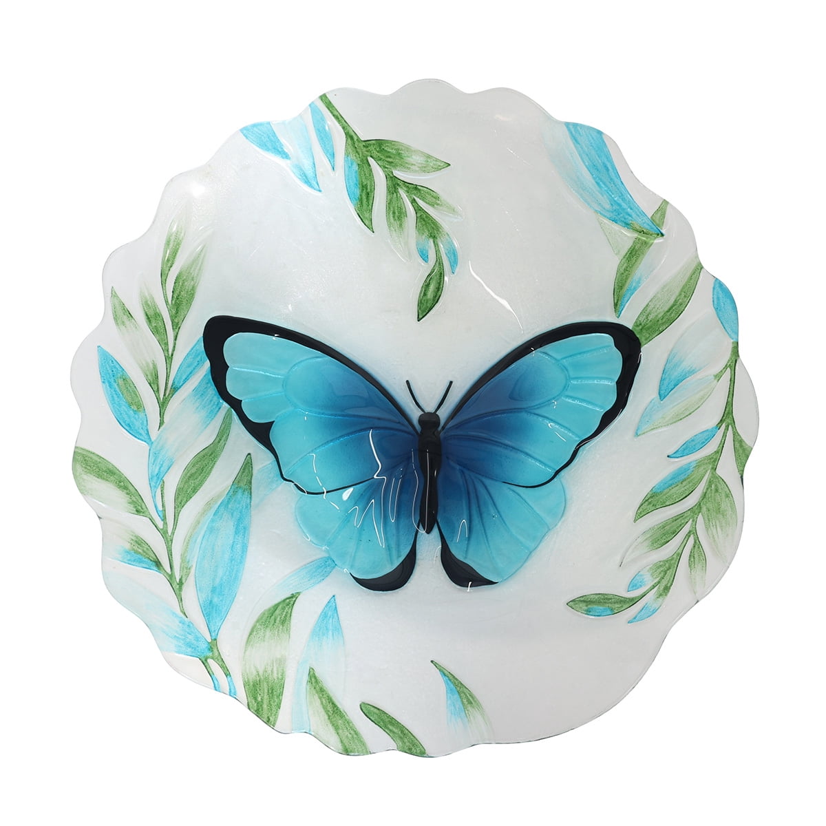 Briarwood Lane Everyday Glass Birdbath Including Metal Stand Blue Butterfly Birdbath