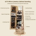 thumbnail image 4 of Joaxswe 63" Rattan 360° Swivel Jewelry Armoire Full Length Mirror Cabinet Free Standing Organizer with a Drawer & 3 Shelves for Living Room, Natural Oak, 4 of 11