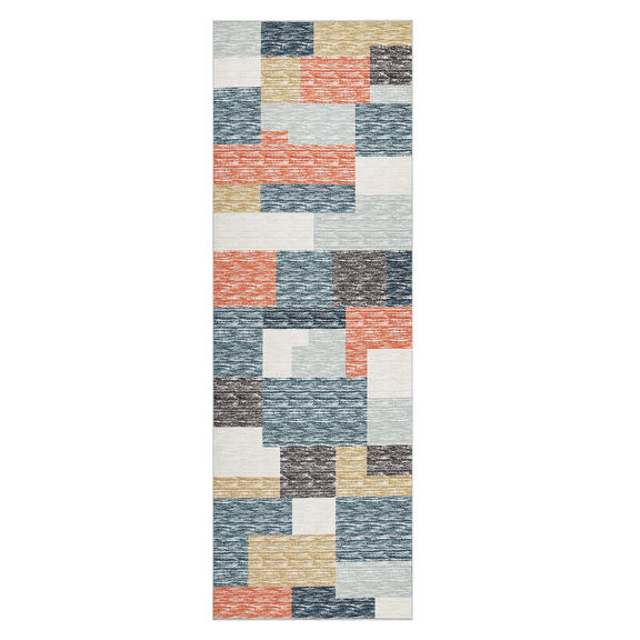 Washable Rug for Living Room – Non Slip Modern Geometric Patchwork, Ultra-Thin Stain Resistant Indoor Foldable Print Accent for Nursery Bedroom