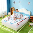 thumbnail image 4 of Manfei Kawaii Baseball Twin Sheets, Sport W Letter Bedding, Light Blue W 3 Pieces(1 Flat Sheet, 1 Fitted Sheet and 1 Pillowcase), 4 of 6