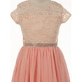 thumbnail image 3 of Little Girls Lovely Floral Lace Chiffon Sparkling Rhinestone Flowers Girls Dresses Peach 2 (J20KS53), 3 of 3
