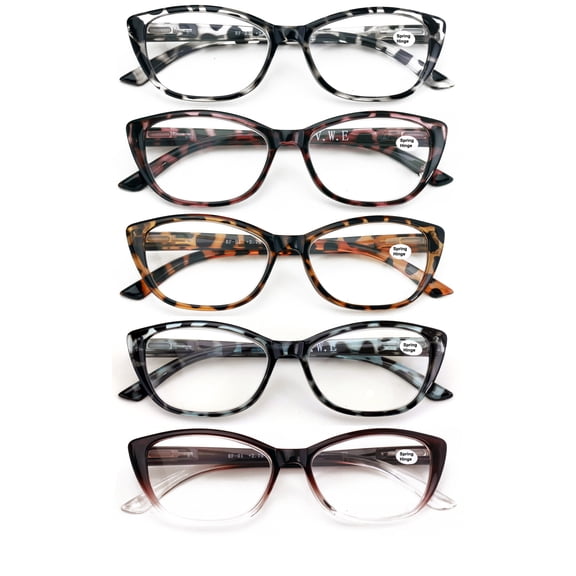 5 Pairs Women’s Fashion Cat-Eye Leopard Reading Glasses – Lightweight Frames with Spring Hinges  1.50