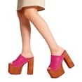 thumbnail image 2 of FSJ Women Open Round Toe Platform Clog Mules Studded Rivet Chunky Wooden Block High Heel Backless Summer Slide Sandals Size 5.5 Hot Pink, 2 of 4