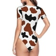 thumbnail image 4 of Gaeub Brown Black Cow Women'S Short Sleeve One Piece Swimsuit Sexy High-Waisted Bodysuit For Swimming, Beach, Sports - Small, 4 of 9