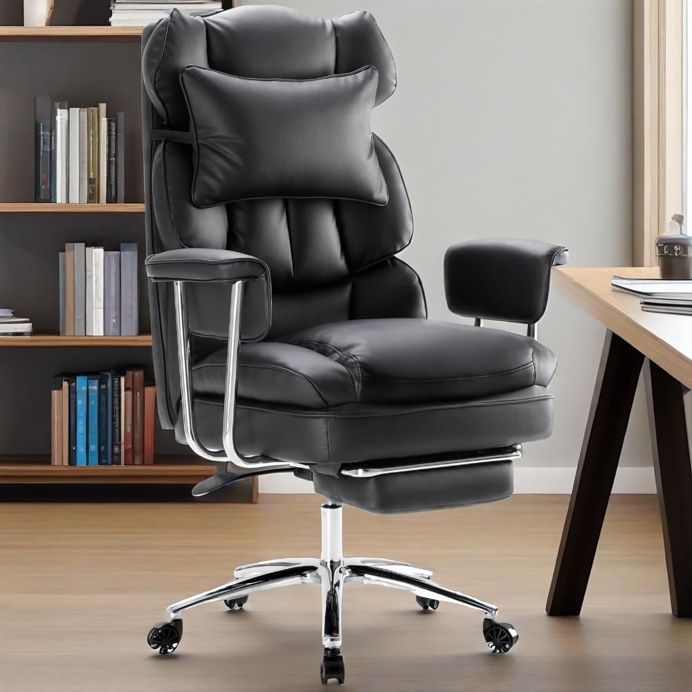 CONCETTA Executive Ergonomic Home Office Chair with Footrest & Lumbar Support, Big Tall High Back, PU Leather, Adjustable & Swivel, Black