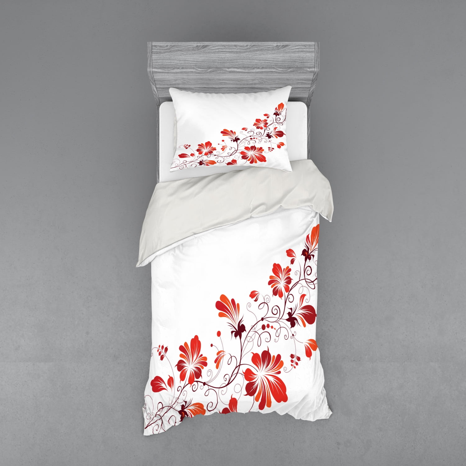 Chinese Duvet Cover Set, Asian Traditional Purity Blossoms Curved Lace