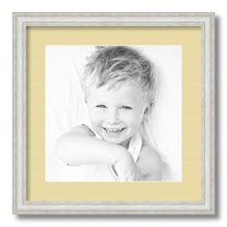 ArtToFrames 16x16 Matted Picture Frame with 12x12 Single Mat Photo Opening Framed in 1.25 Off White Wash on Ash and 2 Buttercup Mat (FWM-4098-16x16)