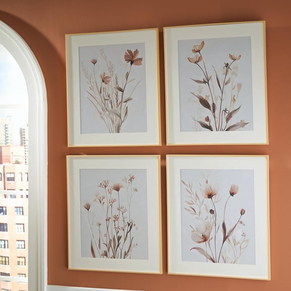 Signature Design by Ashley Chettings Canvas Art (Set of 4) Floral Canvas Art for Living Room or Bedroom