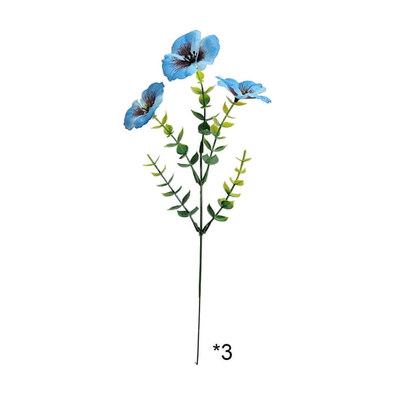 SLYNSHome 3Pcs Independence Day Artificial Flowers, Blue Faux Poppy Bouquet, For Home, Wedding, Party & Patriotic Decor
