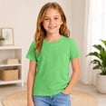 thumbnail image 2 of HAJWOH Girls Casual Short Sleeve T-Shirt Kids Toddler Solid Color Round Neck Tees Blouses Loose Fit Tops Undershirt, 2 of 5