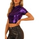 thumbnail image 4 of INSPIRAR CHIC Top Corto de Lentejuelas para Mujeres, Brillo Navideño, Camiseta Brillante de Manga Corta, Blusa de Club, Morado M, 4 of 6