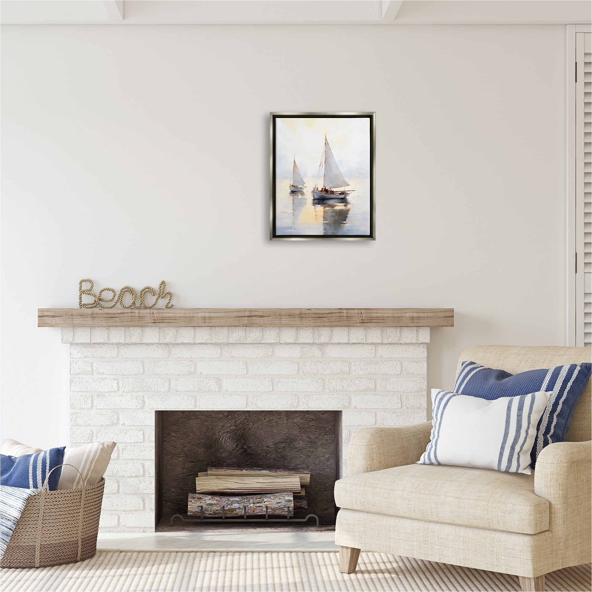 Stupell Industries Soft Sailboats Landscape Transportation Painting Gray Floater Framed Canvas Art Print Wall Art, 17 x 21
