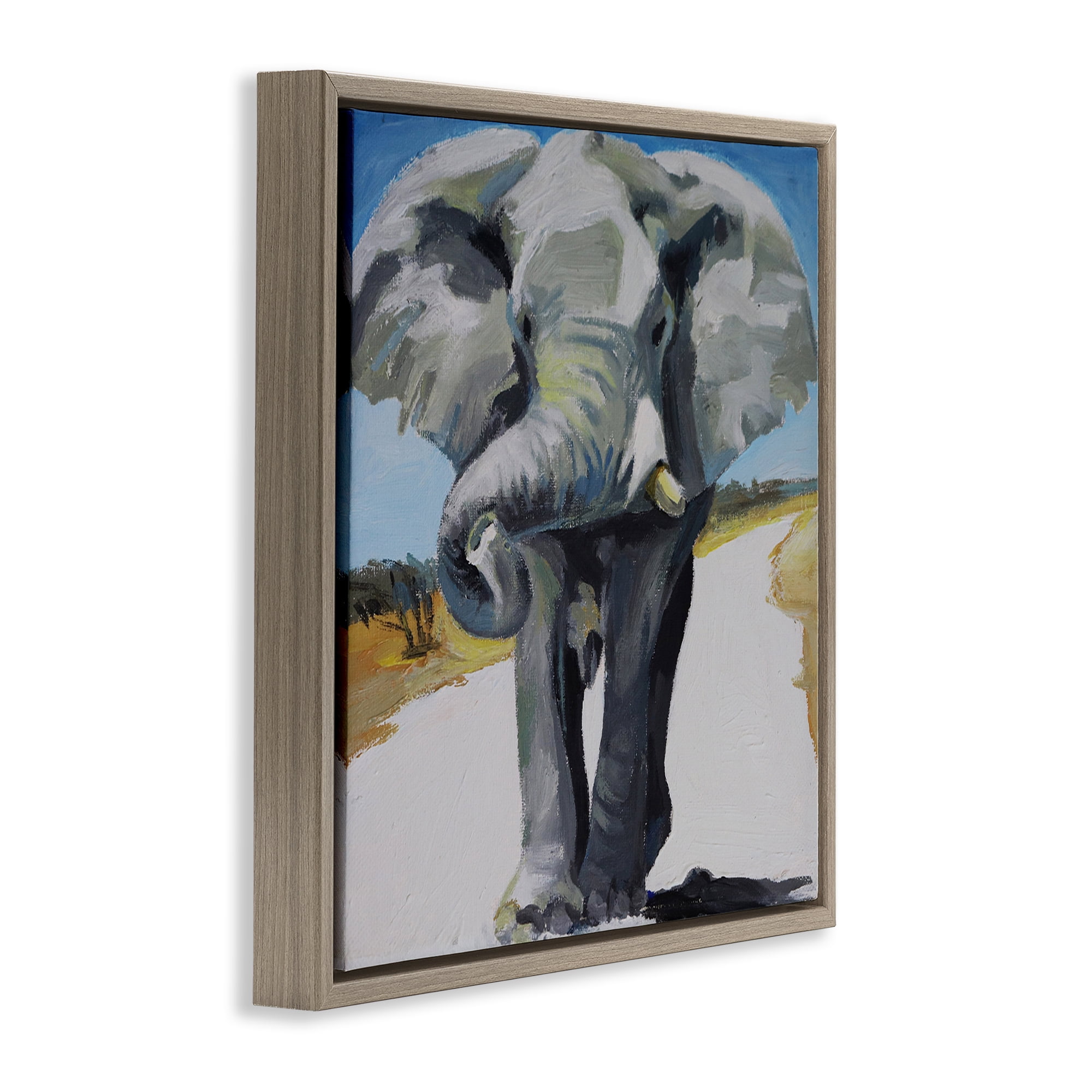 Stupell Industries Majestic Elephant on Path Brown Framed Floater Canvas Wall Art, design by Violeta Vollmer