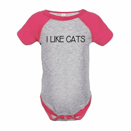 

7 ate 9 Apparel Funny Kids I Like Cats Baseball Onepiece Pink