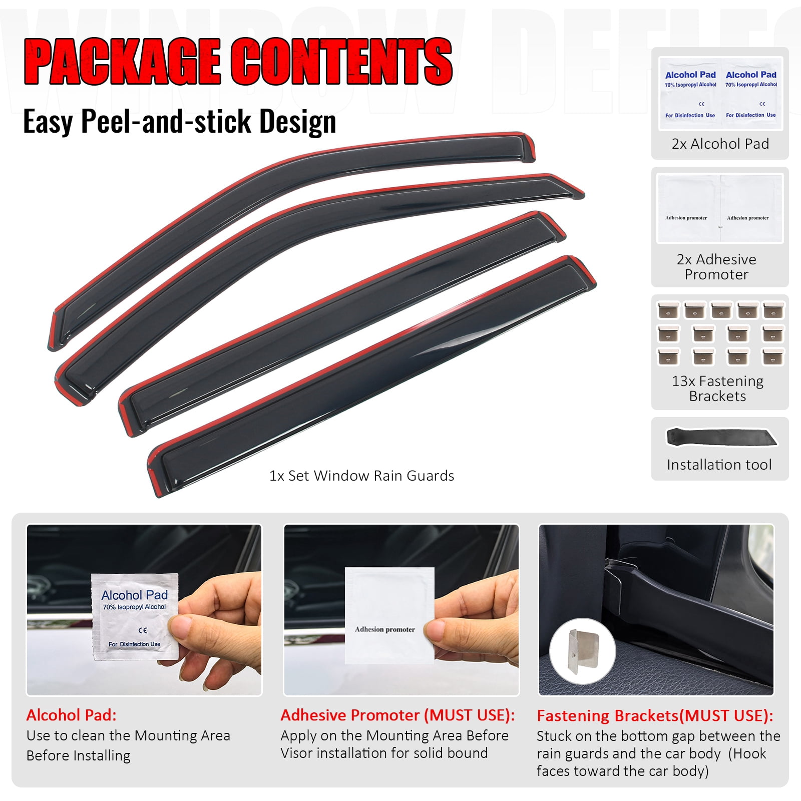 Ikon Motorsports In-Channel Window Visors Fits 2022-2026 Toyota Tundra Crew Cab, Slim Style Side Door Rain Vent Guard Deflectors, Acrylic Smoke 4PCS