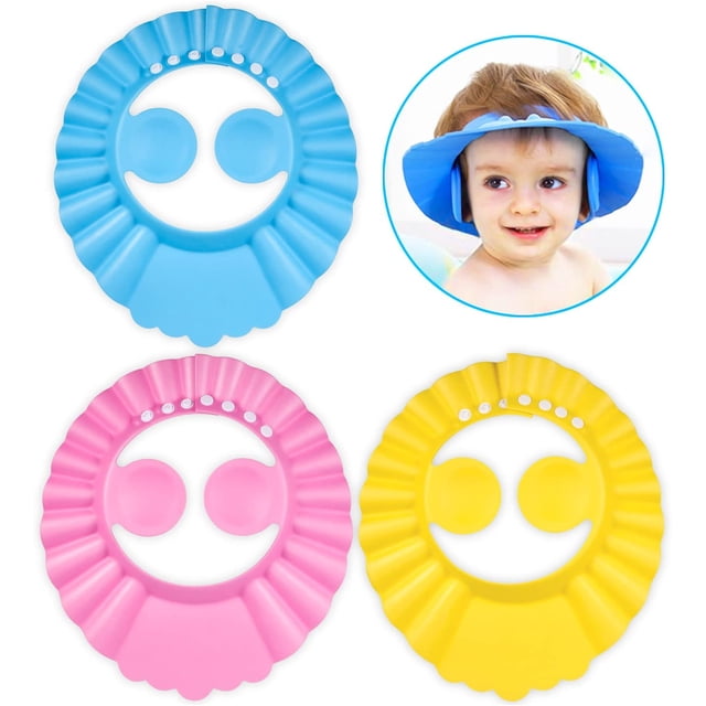 Baby Shower Hat, 3 pcs Adjustable Visor Bathing Caps For Kids Shampoo Eye and Face Protection